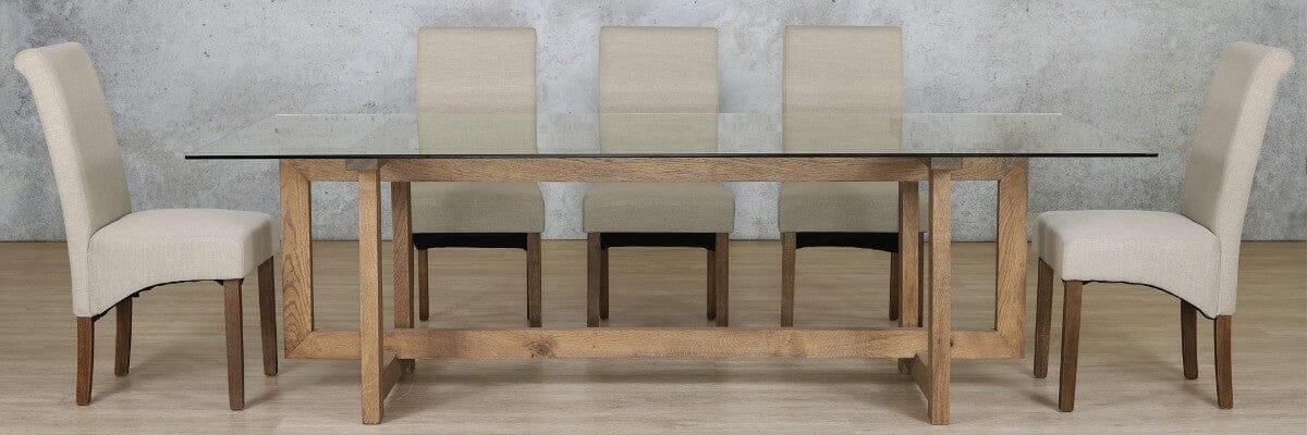 Bolton Glass Top & Windsor 8 Seater Dining Set Dining room set Leather Gallery Antique Dark Oak