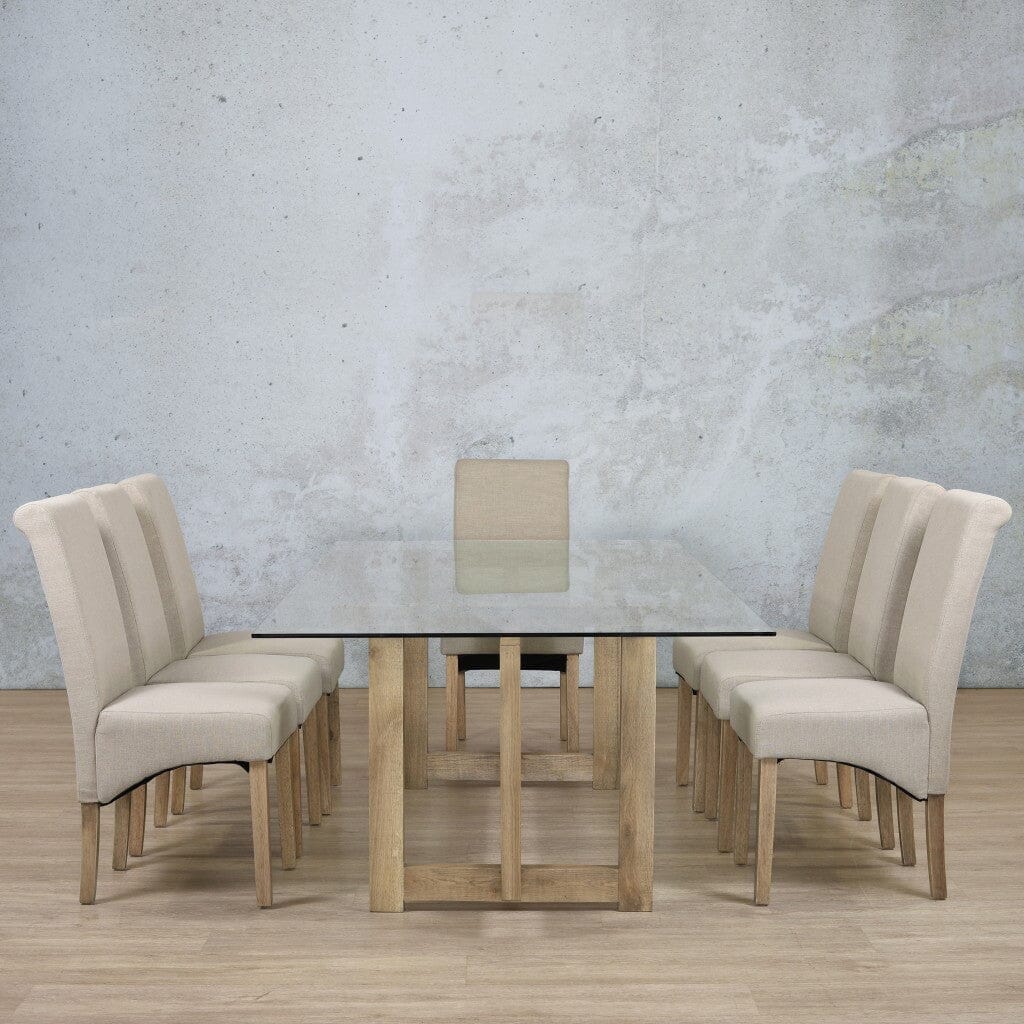 Bolton Glass Top & Windsor 8 Seater Dining Set Dining room set Leather Gallery Antique Natural Oak