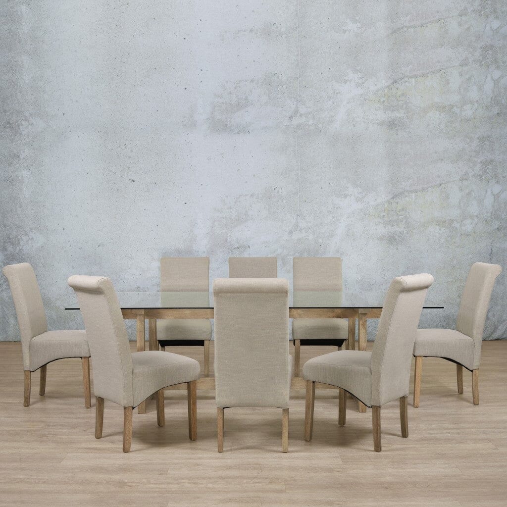 Bolton Glass Top & Windsor 8 Seater Dining Set Dining room set Leather Gallery Antique Natural Oak