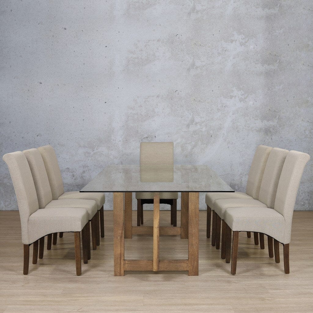 Bolton Glass Top & Windsor 8 Seater Dining Set Dining room set Leather Gallery Antique Dark Oak