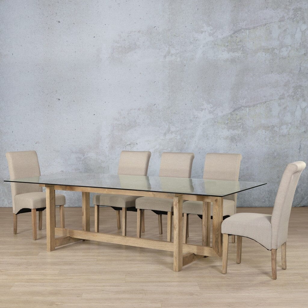 Bolton Glass Top & Windsor 8 Seater Dining Set Dining room set Leather Gallery Antique Natural Oak