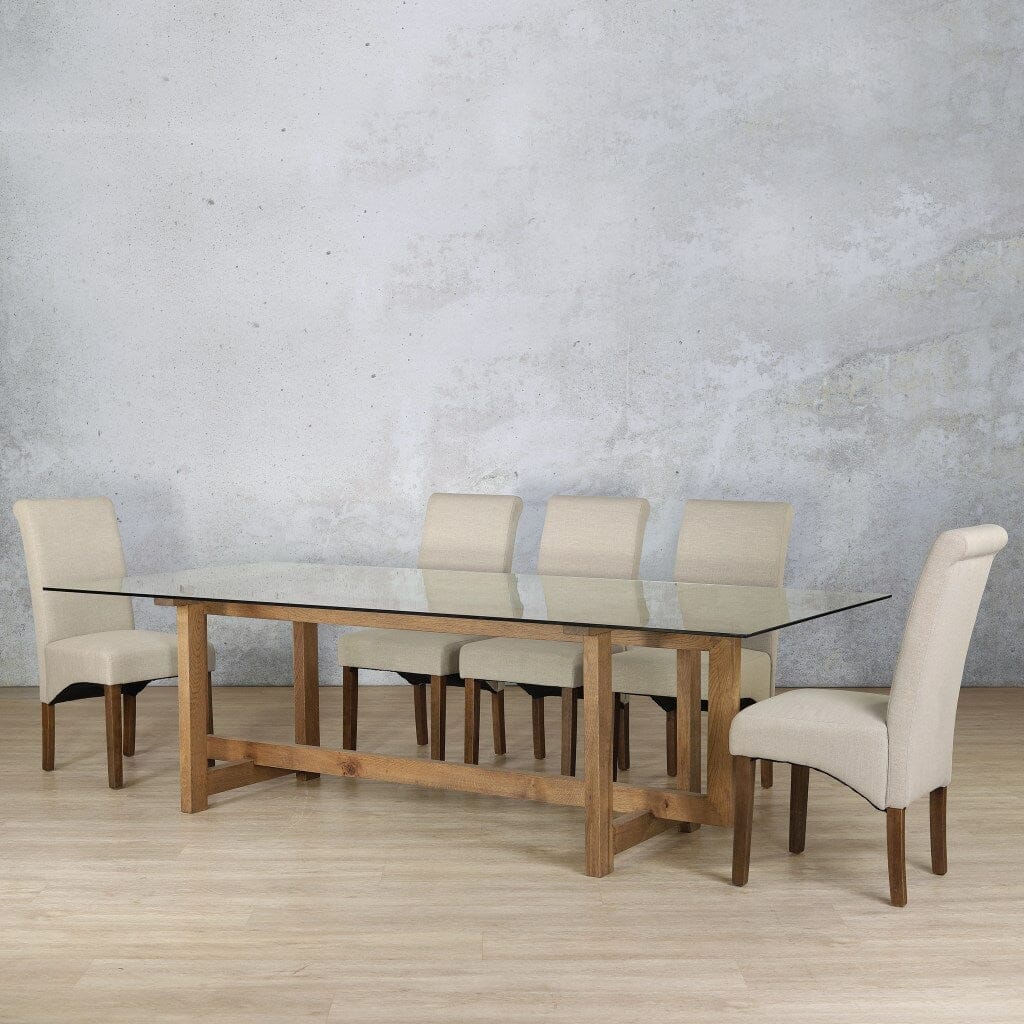 Bolton Glass Top & Windsor 8 Seater Dining Set Dining room set Leather Gallery Antique Dark Oak