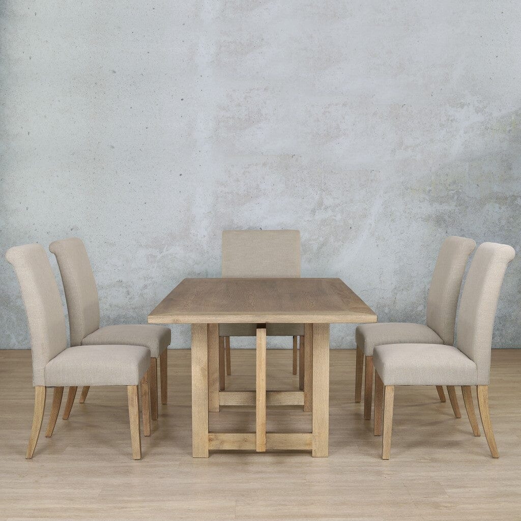 Bolton Wood Top & Baron 6 Seater Dining Set Dining room set Leather Gallery Antique Natural Oak