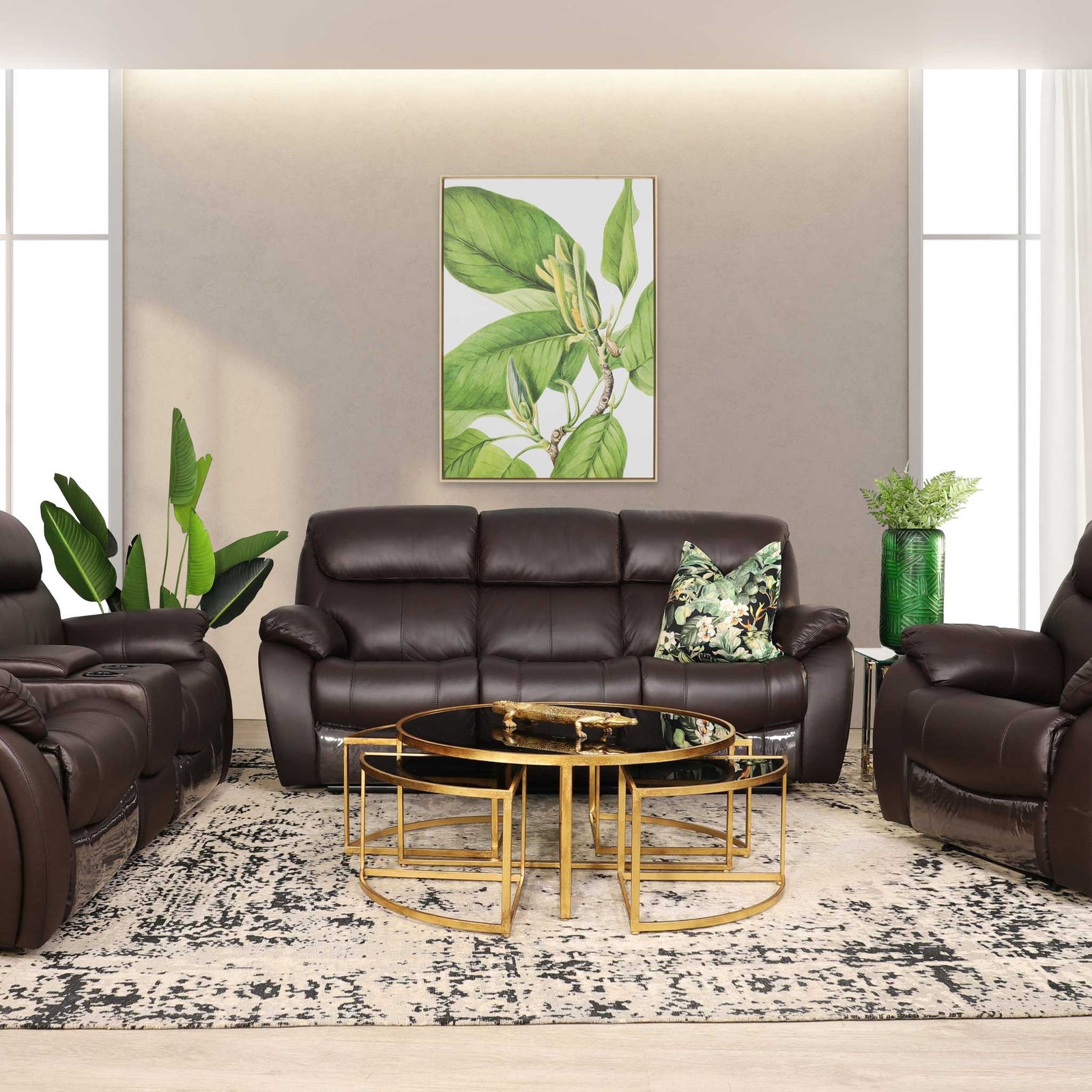 Cairo 3 + 2 + 1 Leather Recliner Home Theatre Suite - Leather Recliner choc