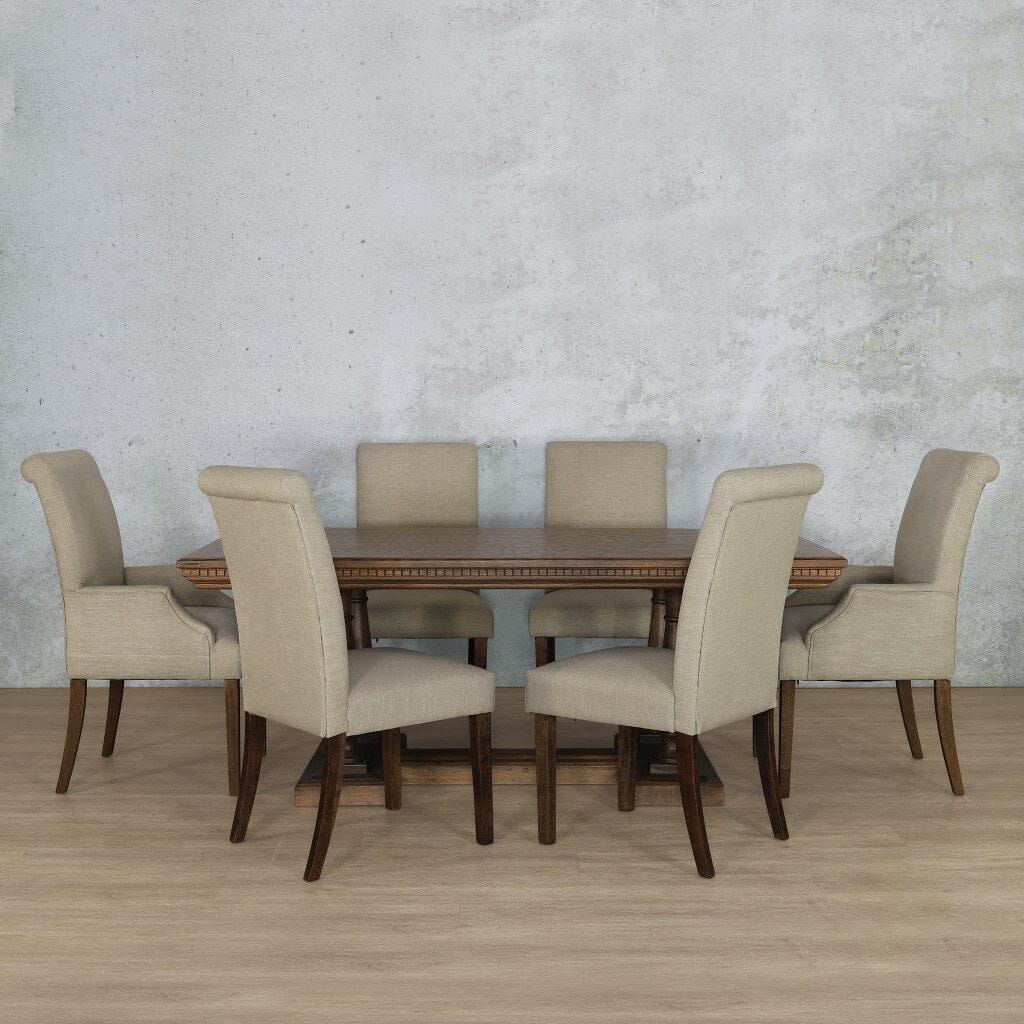 Charlotte Fluted Wood Top & Baron 6 Seater Dining Set Dining room set Leather Gallery Antique Dark Oak