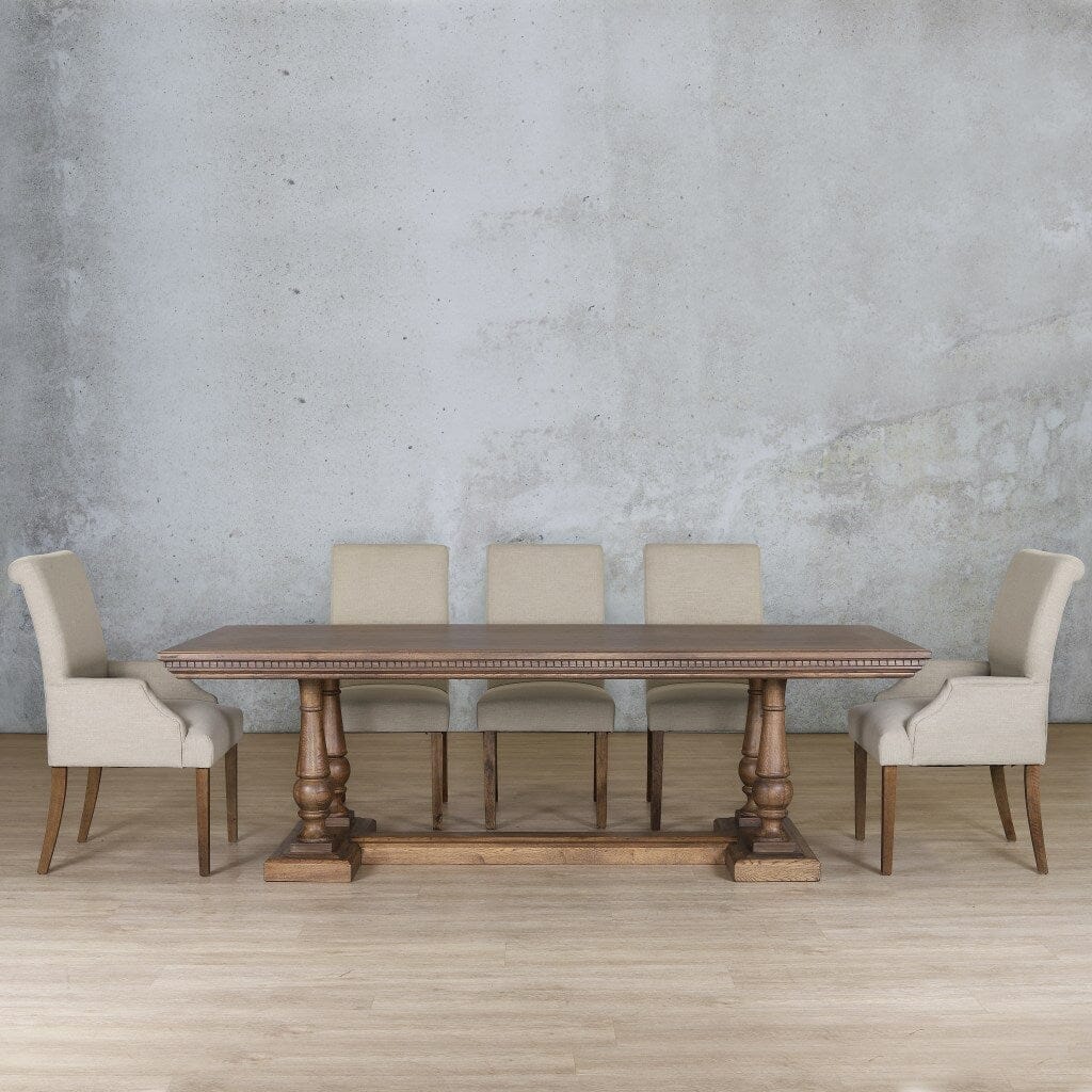 Charlotte Fluted Wood Top & Baron 8 Seater Dining Set Dining room set Leather Gallery Antique Dark Oak