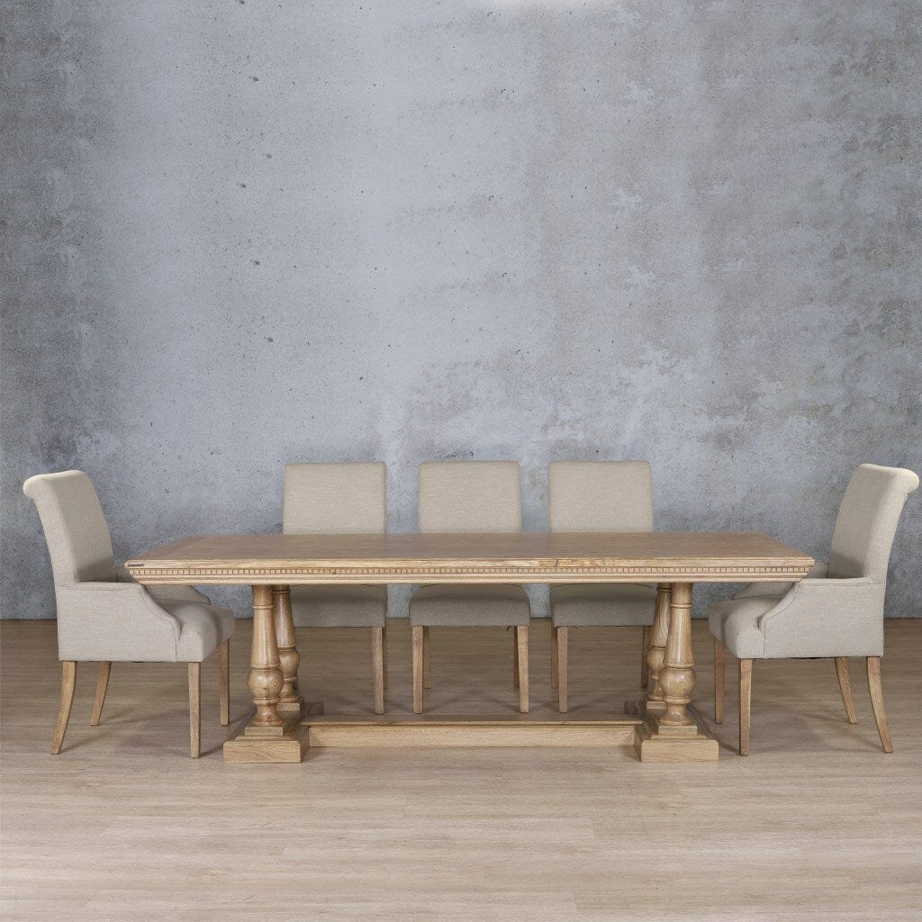 Charlotte Fluted Wood Top & Baron 8 Seater Dining Set Dining room set Leather Gallery Antique Natural Oak