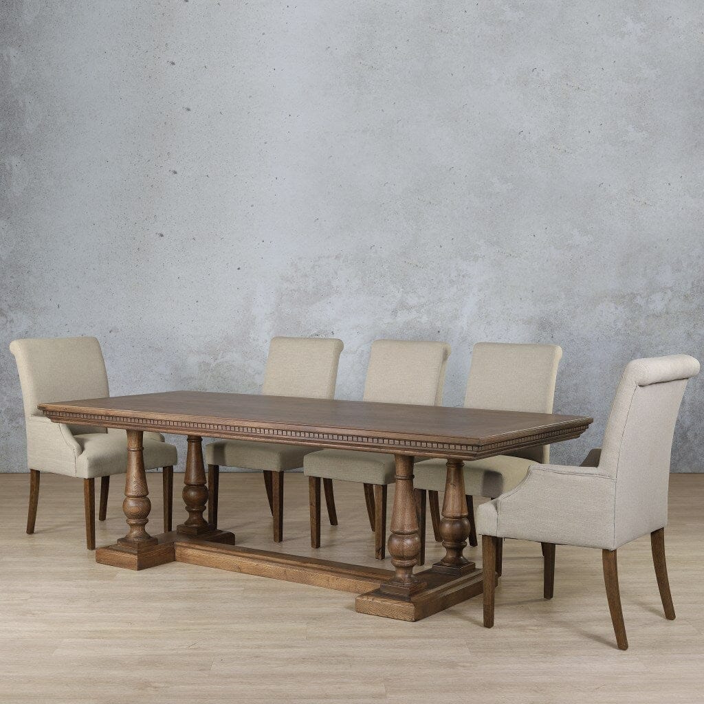 Charlotte Fluted Wood Top & Baron 8 Seater Dining Set Dining room set Leather Gallery  Antique Dark Oak