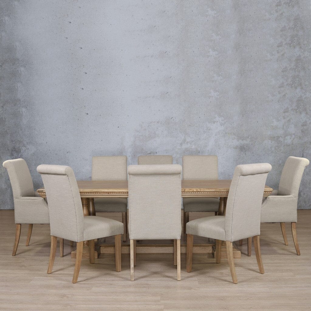 Charlotte Fluted Wood Top & Baron 8 Seater Dining Set Dining room set Leather Gallery  Antique Natural Oak
