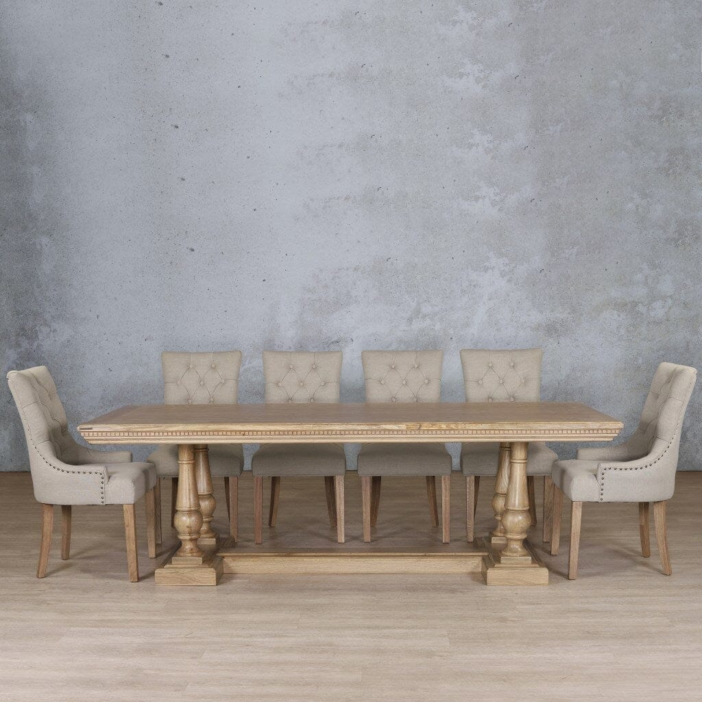 Charlotte Fluted Wood Top & Duchess 10 Seater Dining Set Dining room set Leather Gallery Antique Natural Oak