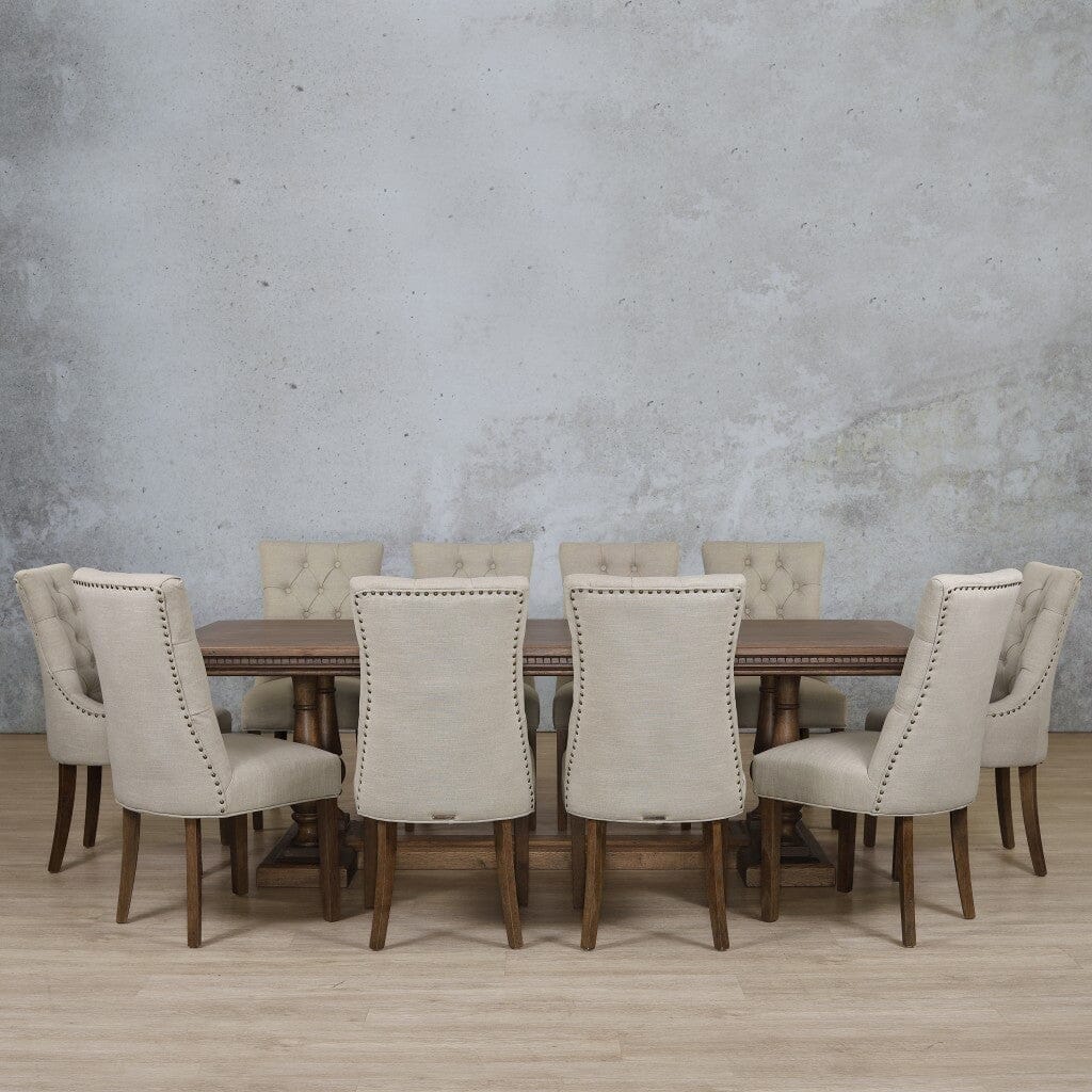 Charlotte Fluted Wood Top & Duchess 10 Seater Dining Set Dining room set Leather Gallery  Antique Dark Oak