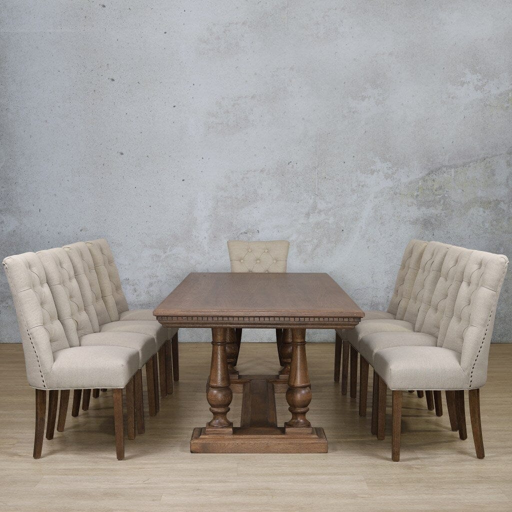 Charlotte Fluted Wood Top & Duchess 10 Seater Dining Set Dining room set Leather Gallery  Antique Dark Oak