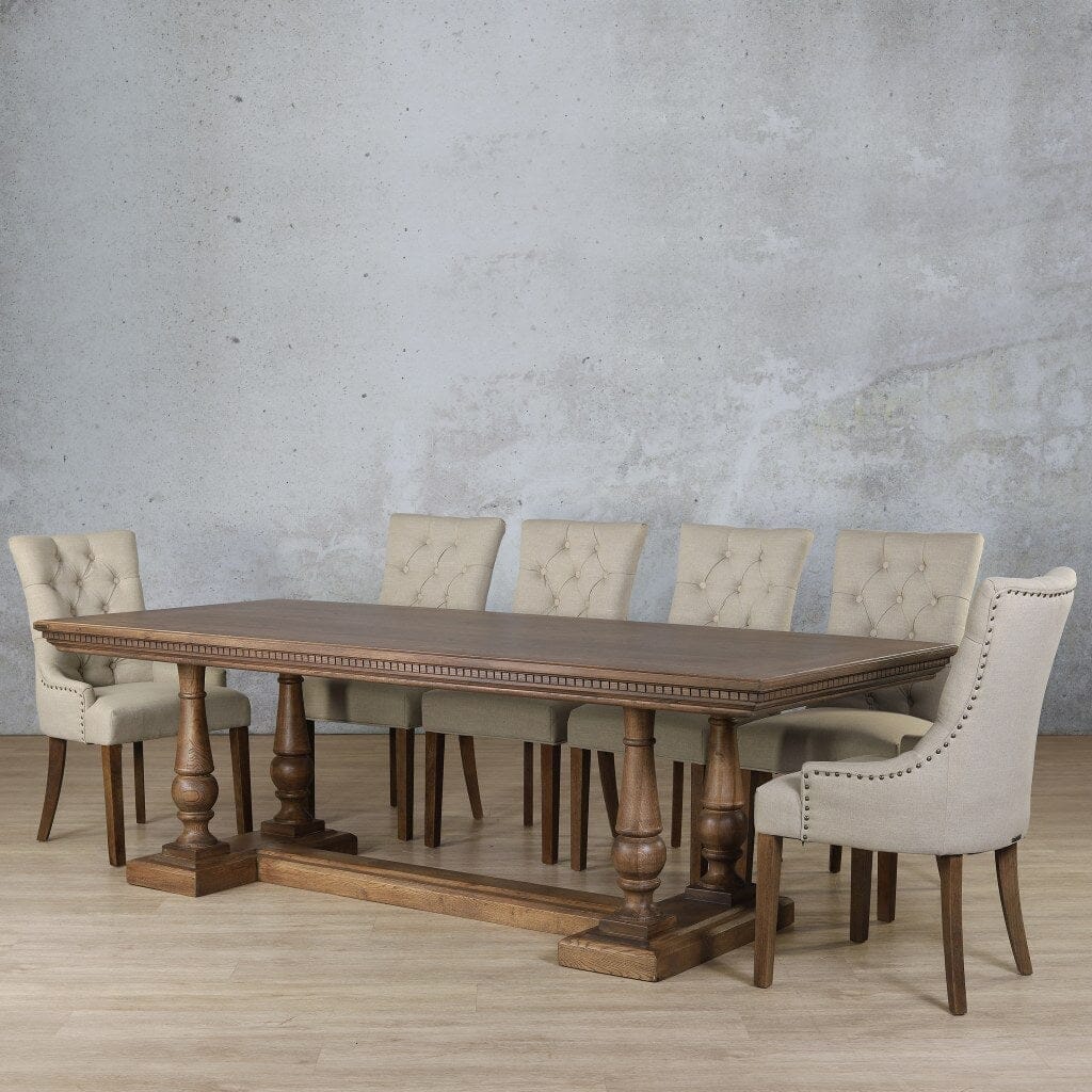 Charlotte Fluted Wood Top & Duchess 10 Seater Dining Set Dining room set Leather Gallery  Antique Dark Oak
