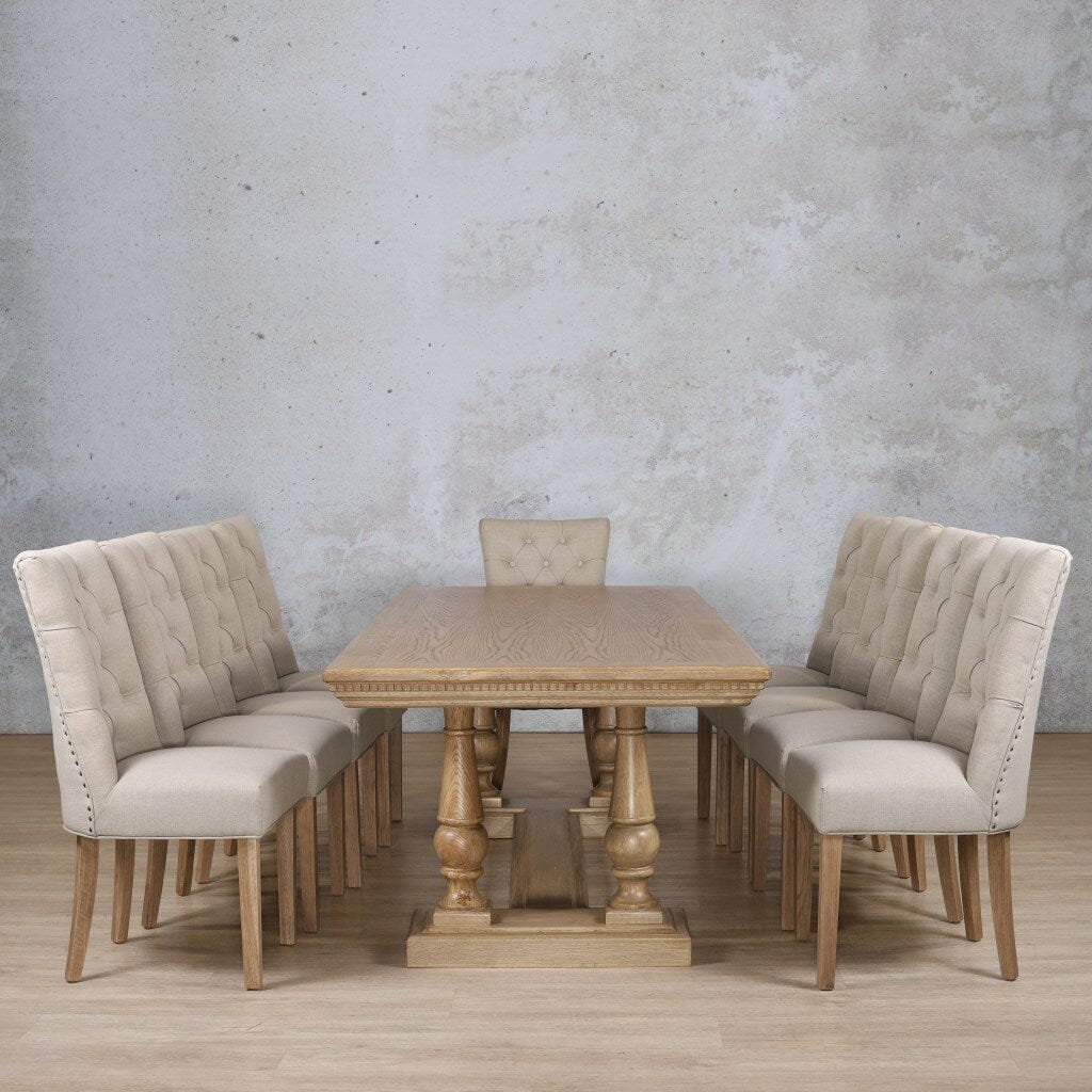 Charlotte Fluted Wood Top & Duchess 10 Seater Dining Set Dining room set Leather Gallery  Antique Natural Oak