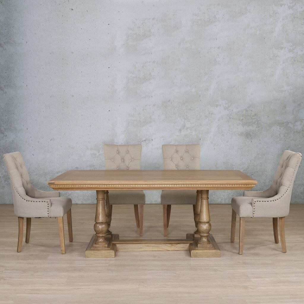 Charlotte Fluted Wood Top & Duchess 6 Seater Dining Set Dining room set Leather Gallery Antique Natural Oak
