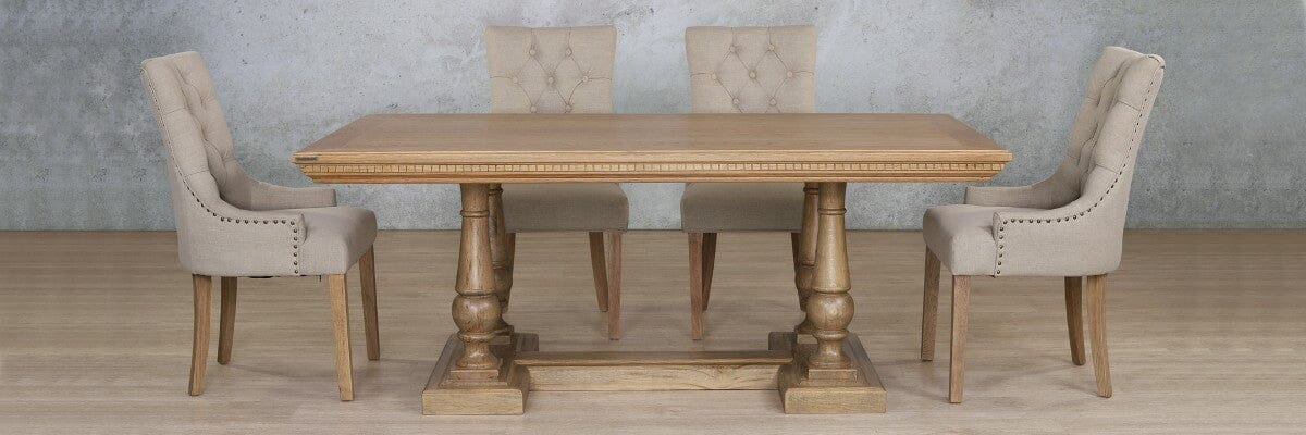 Charlotte Fluted Wood Top & Duchess 6 Seater Dining Set Dining room set Leather Gallery