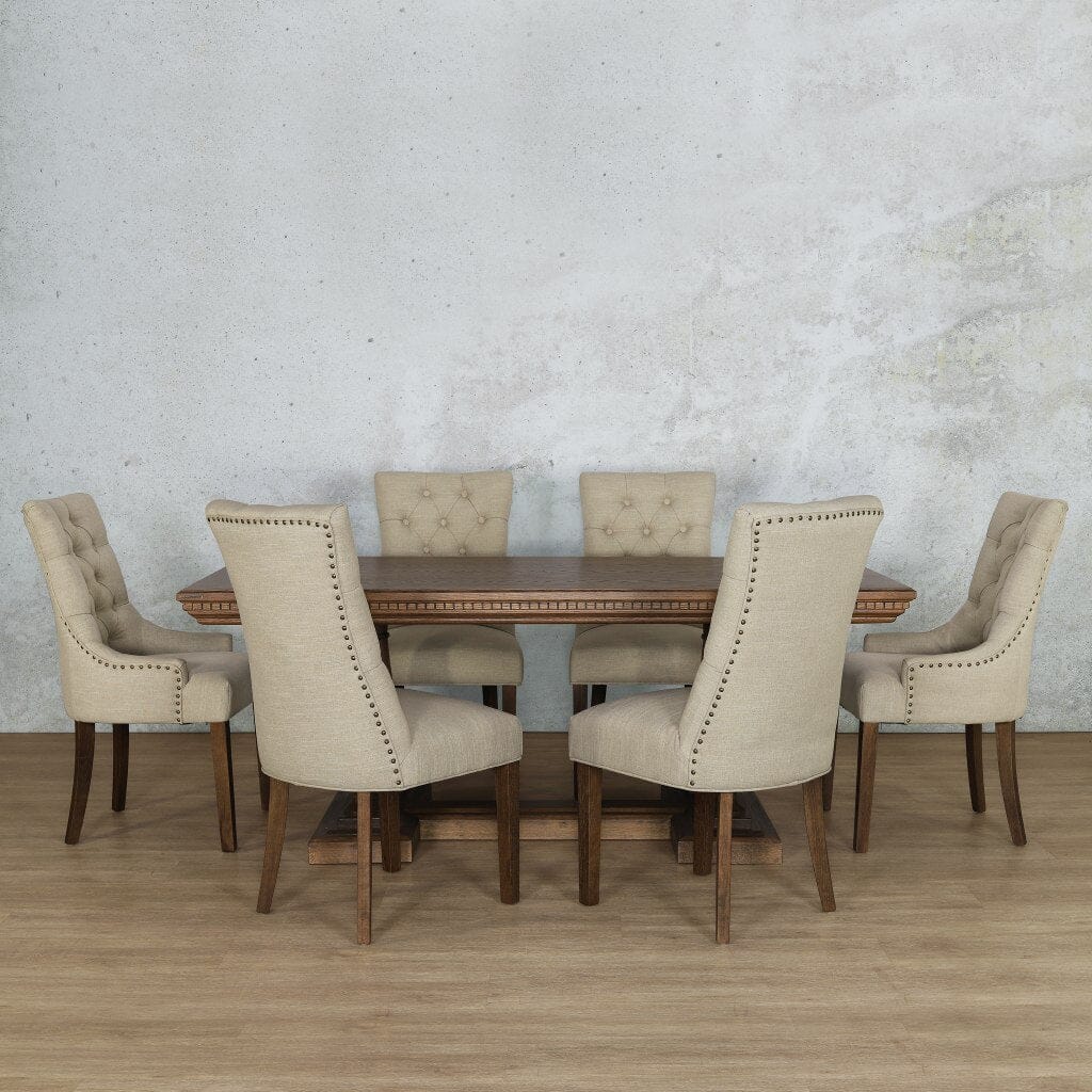 Charlotte Fluted Wood Top & Duchess 6 Seater Dining Set Dining room set Leather Gallery  Antique Dark Oak