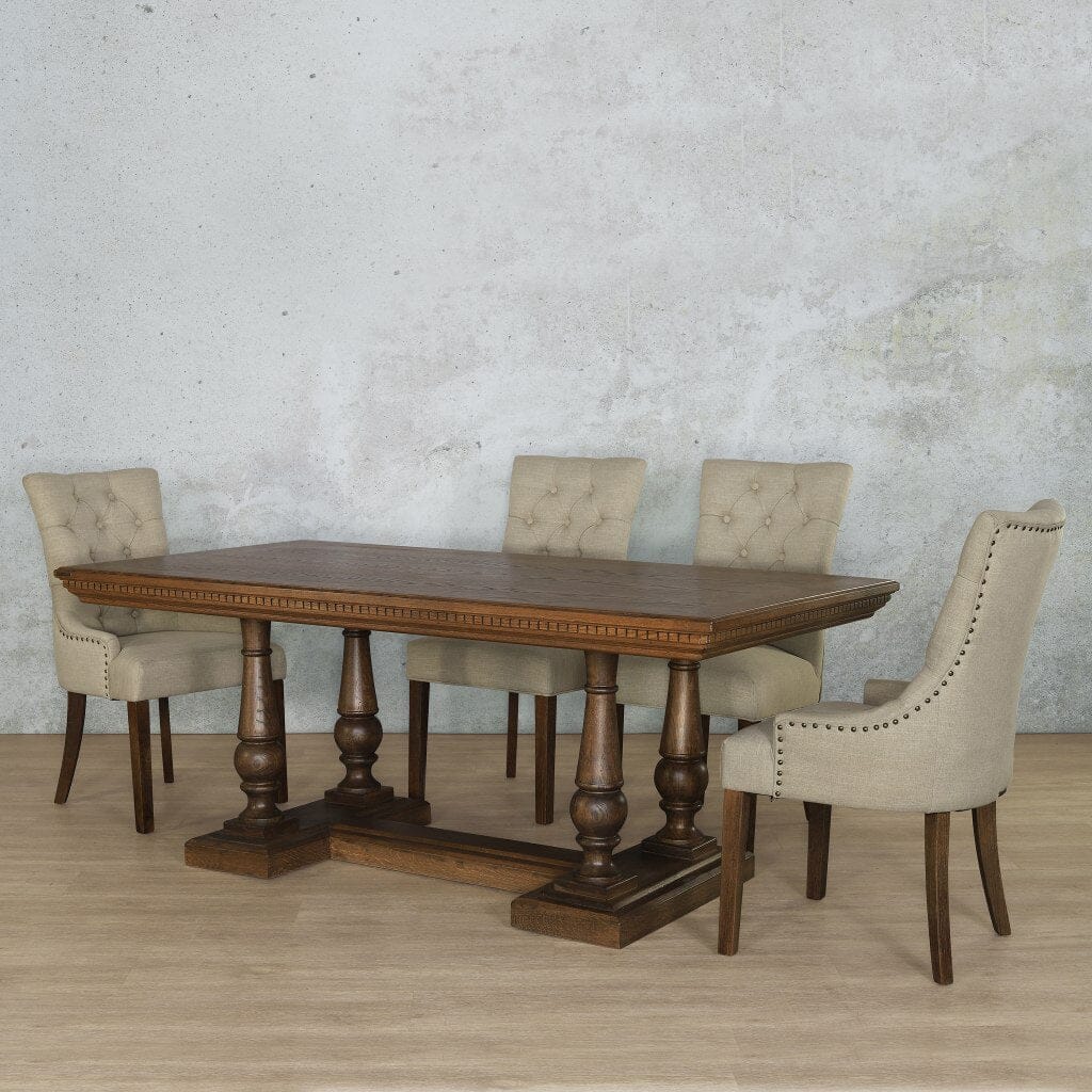 Charlotte Fluted Wood Top & Duchess 6 Seater Dining Set Dining room set Leather Gallery  Antique Dark Oak