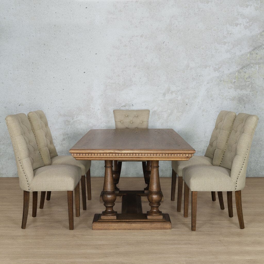 Charlotte Fluted Wood Top & Duchess 6 Seater Dining Set Dining room set Leather Gallery  Antique Dark Oak