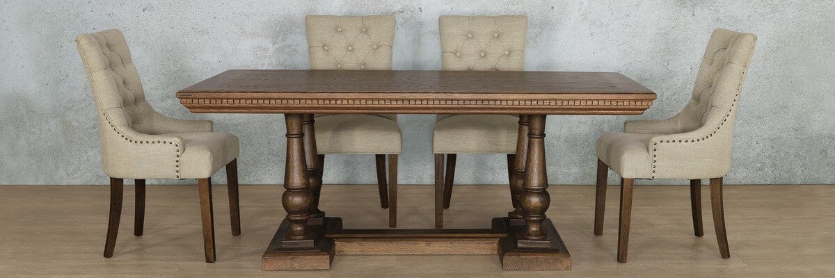 Charlotte Fluted Wood Top & Duchess 6 Seater Dining Set Dining room set Leather Gallery