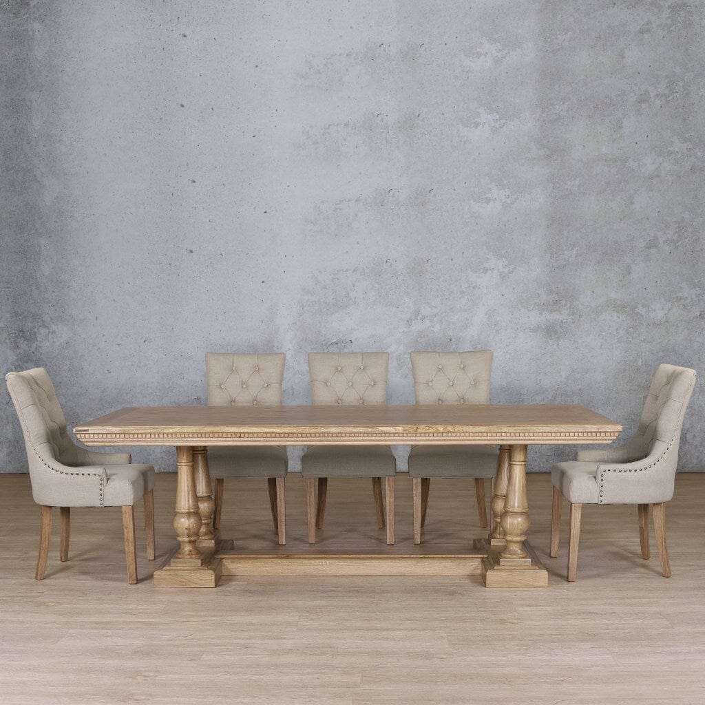 Charlotte Fluted Wood Top & Duchess 8 Seater Dining Set Dining room set Leather Gallery Antique Natural Oak