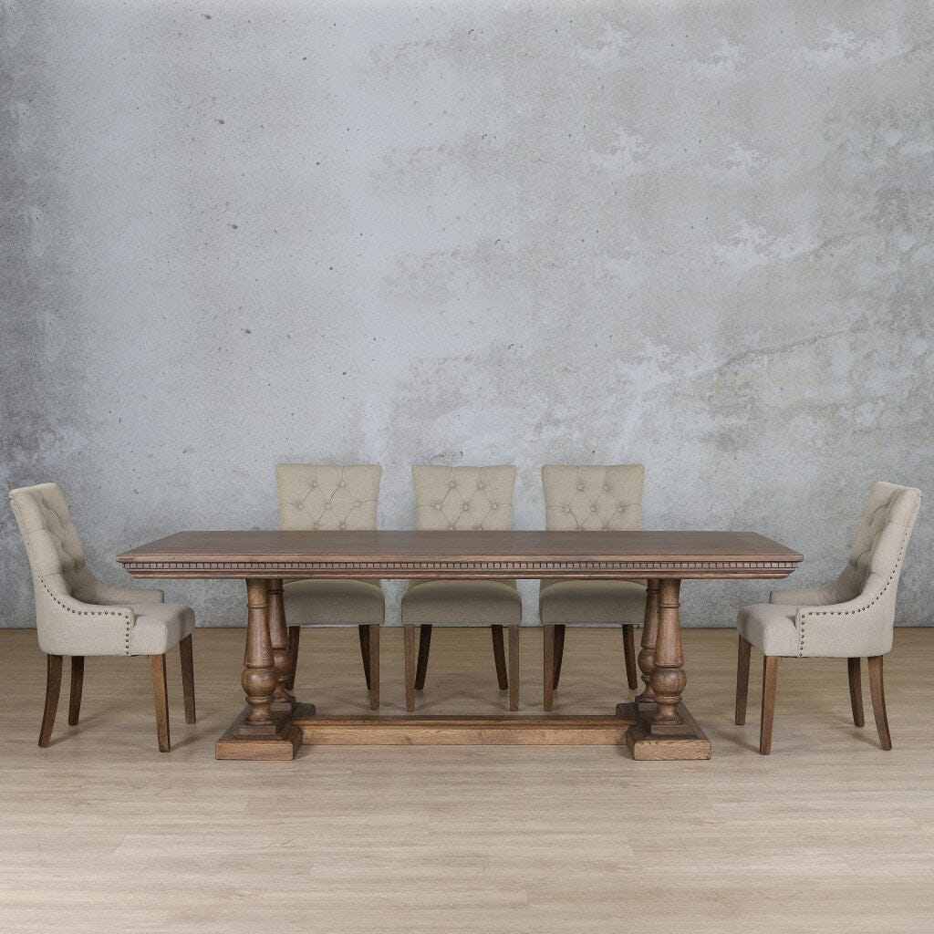 Charlotte Fluted Wood Top & Duchess 8 Seater Dining Set Dining room set Leather Gallery Antique Dark Oak