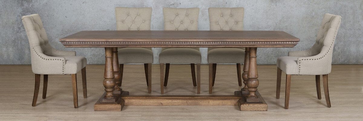Charlotte Fluted Wood Top & Duchess 8 Seater Dining Set Dining room set Leather Gallery