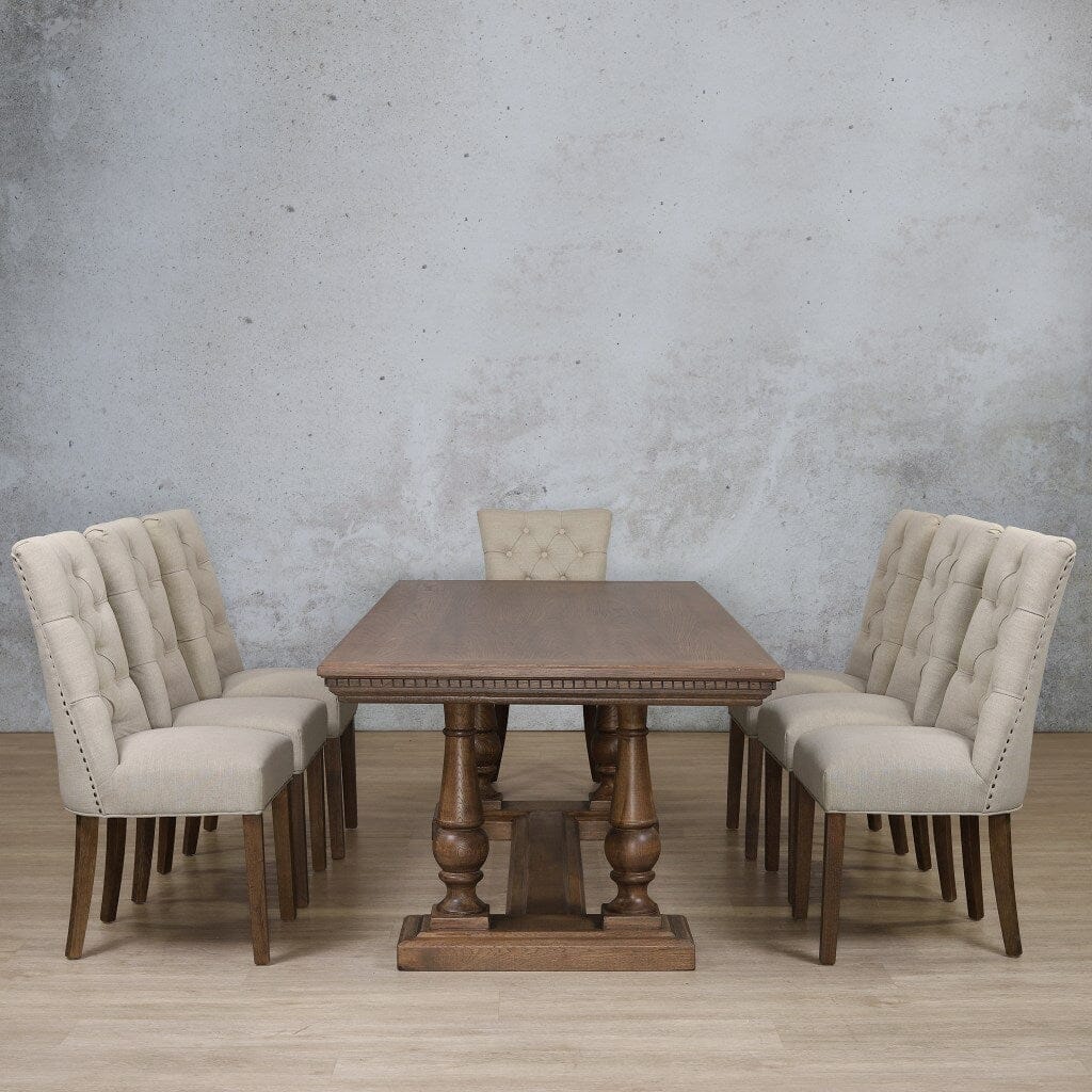 Charlotte Fluted Wood Top & Duchess 8 Seater Dining Set Dining room set Leather Gallery Antique Dark Oak