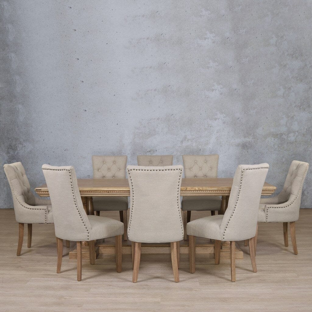 Charlotte Fluted Wood Top & Duchess 8 Seater Dining Set Dining room set Leather Gallery Antique Natural Oak
