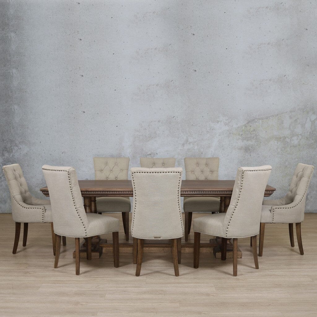 Charlotte Fluted Wood Top & Duchess 8 Seater Dining Set Dining room set Leather Gallery Antique Dark Oak