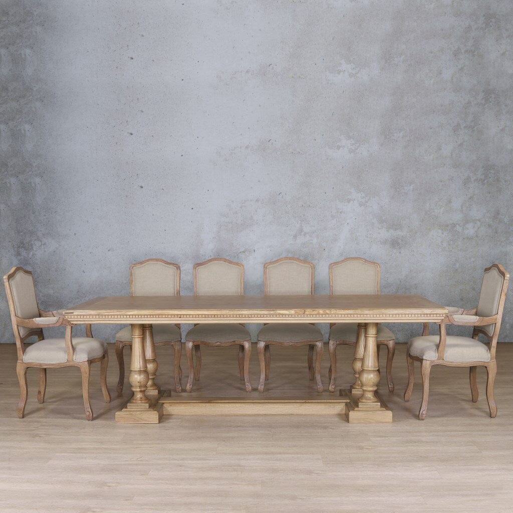 Charlotte Fluted Wood Top & Duke 10 Seater Dining Set Dining room set Leather Gallery Antique Natural Oak