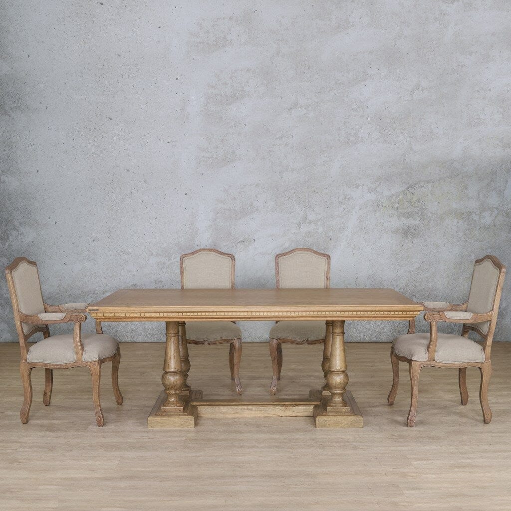 Charlotte Fluted Wood Top & Duke 6 Seater Dining Set Dining room set Leather Gallery Antique Natural Oak