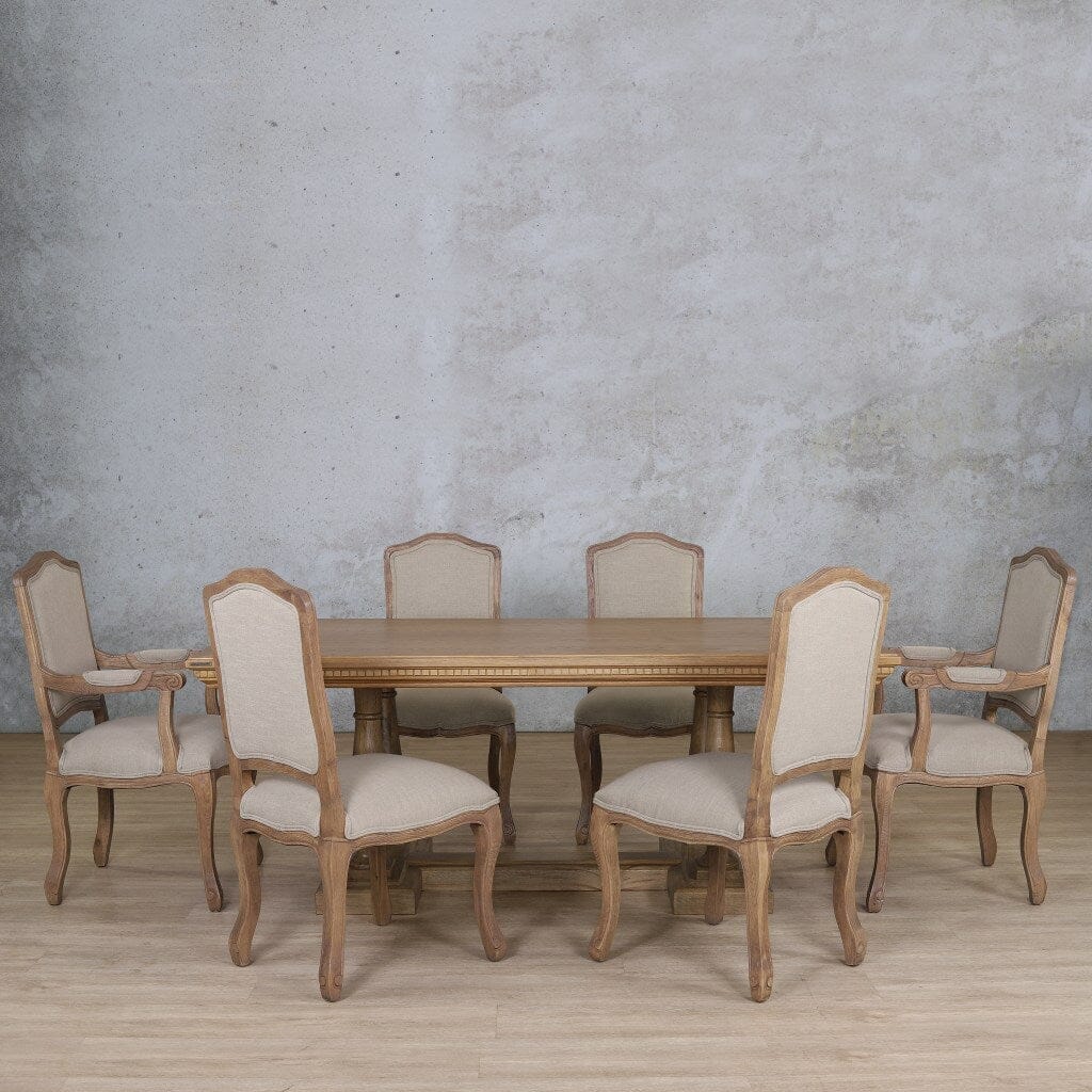 Charlotte Fluted Wood Top & Duke 6 Seater Dining Set Dining room set Leather Gallery Antique Natural Oak