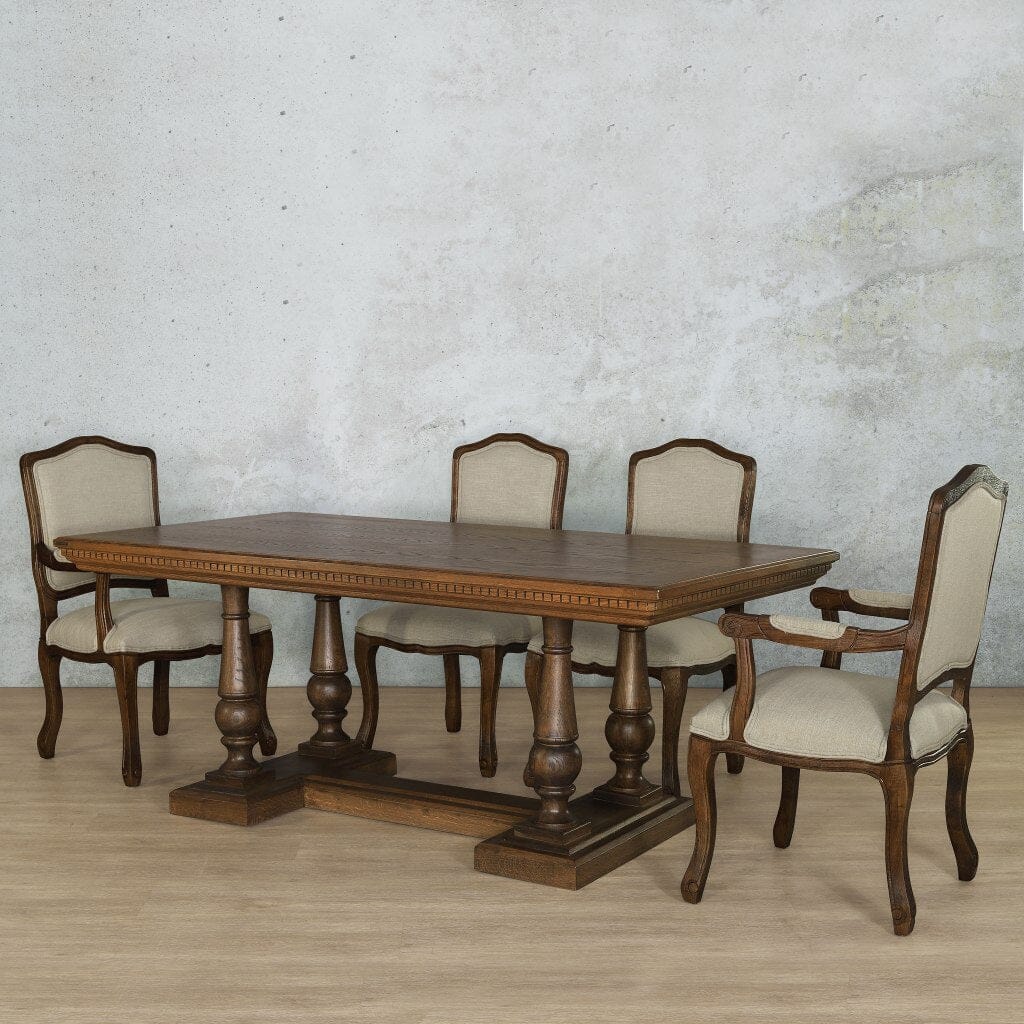 Charlotte Fluted Wood Top & Duke 6 Seater Dining Set Dining room set Leather Gallery Antique Dark Oak