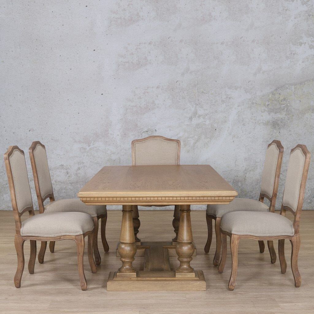 Charlotte Fluted Wood Top & Duke 6 Seater Dining Set Dining room set Leather Gallery Antique Natural Oak