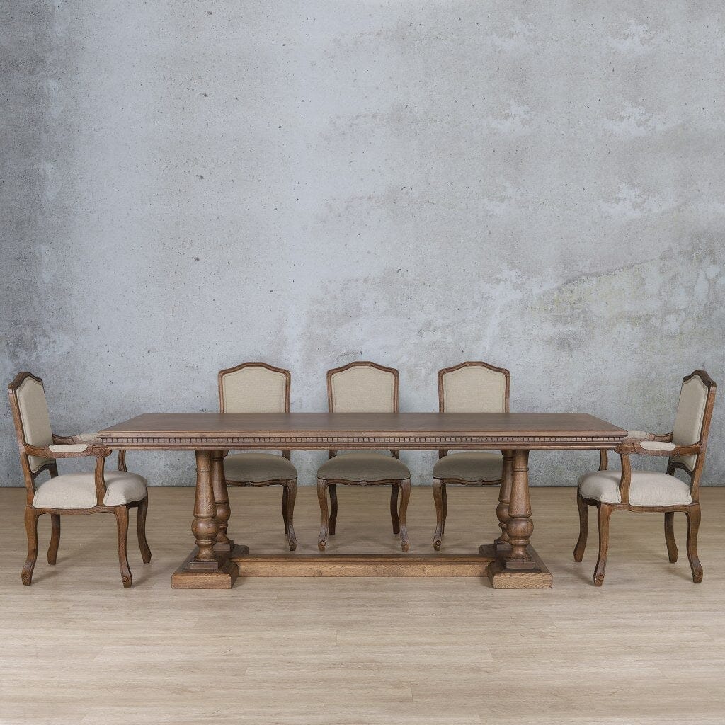 Charlotte Fluted Wood Top & Duke 8 Seater Dining Set Dining room set Leather Gallery Antique Dark Oak