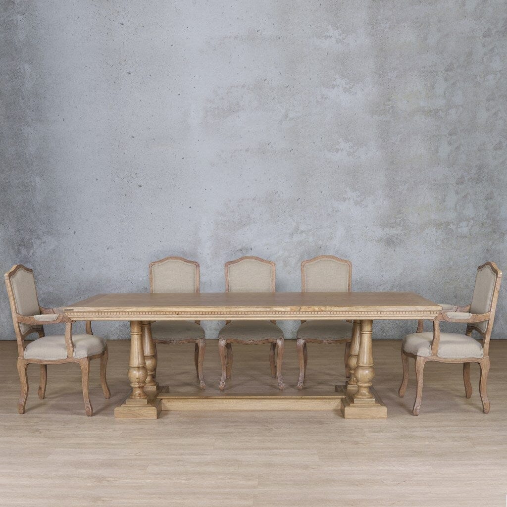 Charlotte Fluted Wood Top & Duke 8 Seater Dining Set Dining room set Leather Gallery Antique Natural Oak