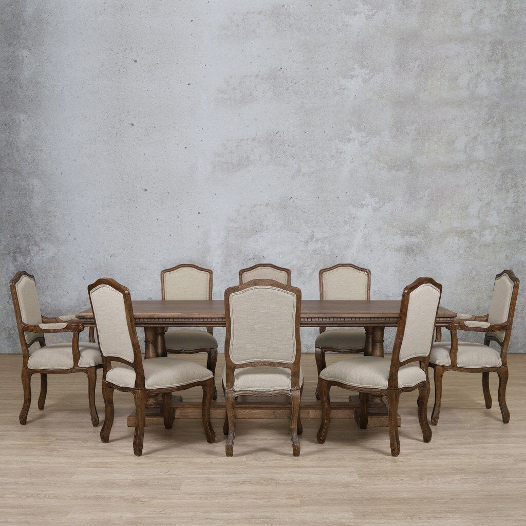 Charlotte Fluted Wood Top & Duke 8 Seater Dining Set Dining room set Leather Gallery Antique Dark Oak