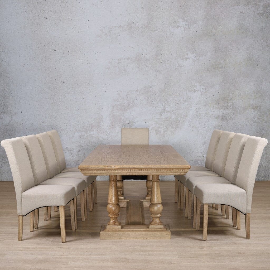 Charlotte Fluted Wood Top & Windsor 10 Seater Dining Set Dining room set Leather Gallery Antique Natural Oak