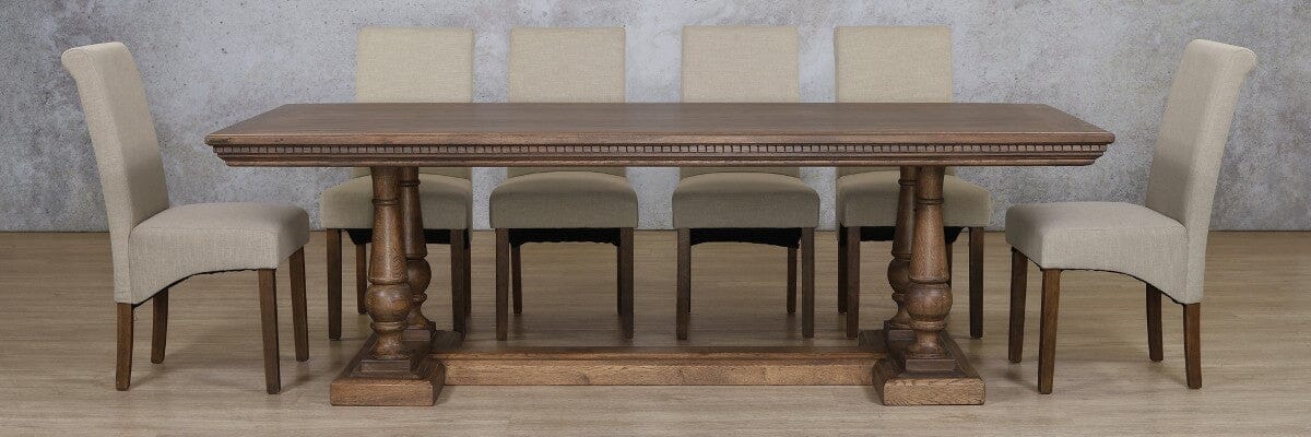 Charlotte Fluted Wood Top & Windsor 10 Seater Dining Set Dining room set Leather Gallery Antique Dark Oak