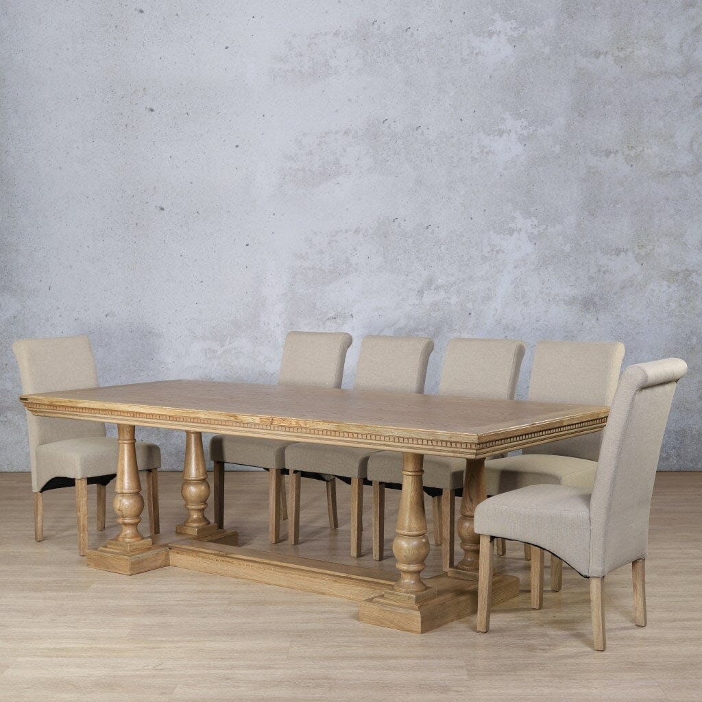 Charlotte Fluted Wood Top & Windsor 10 Seater Dining Set Dining room set Leather Gallery Antique Natural Oak