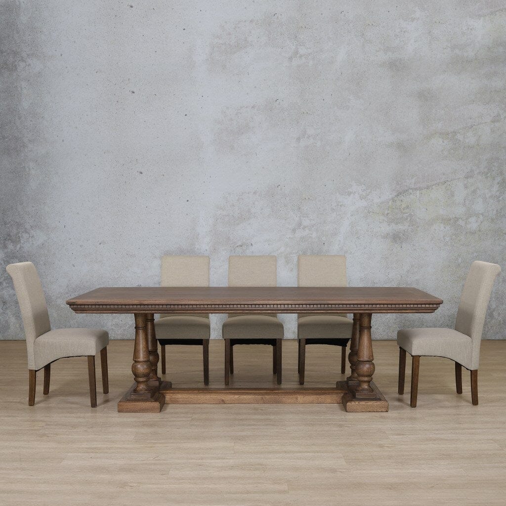 Charlotte Fluted Wood Top & Windsor 8 Seater Dining Set Dining room set Leather Gallery Antique Dark Oak