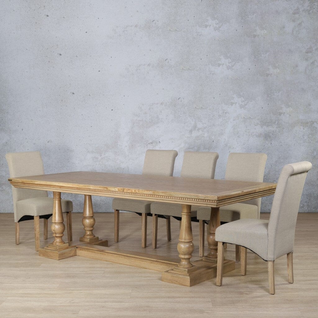 Charlotte Fluted Wood Top & Windsor 8 Seater Dining Set Dining room set Leather Gallery Antique Natural Oak