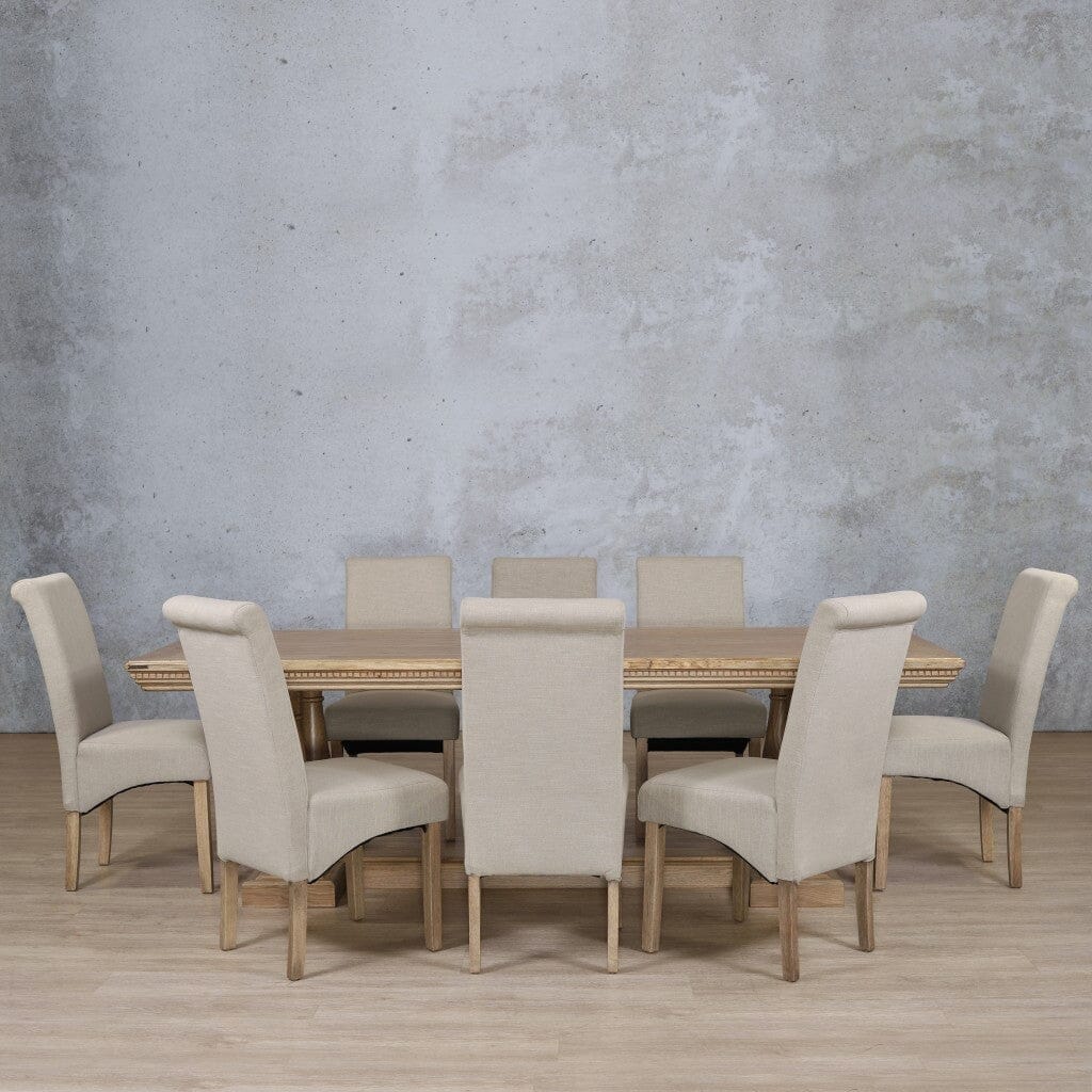 Charlotte Fluted Wood Top & Windsor 8 Seater Dining Set Dining room set Leather Gallery Antique Natural Oak