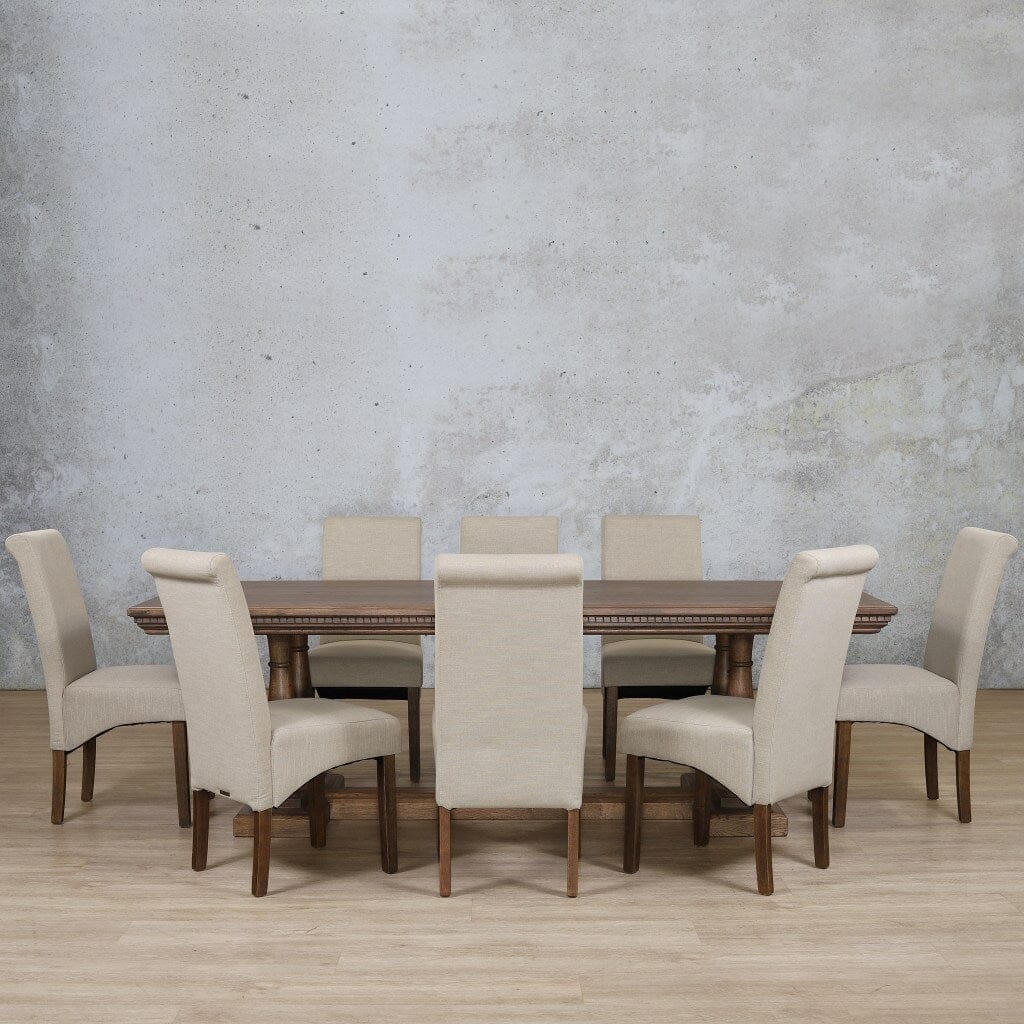 Charlotte Fluted Wood Top & Windsor 8 Seater Dining Set Dining room set Leather Gallery Antique Dark Oak