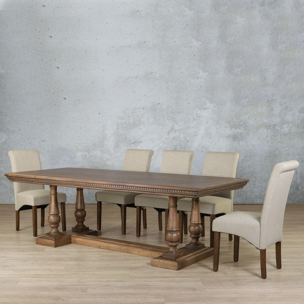 Charlotte Fluted Wood Top & Windsor 8 Seater Dining Set Dining room set Leather Gallery Antique Dark Oak