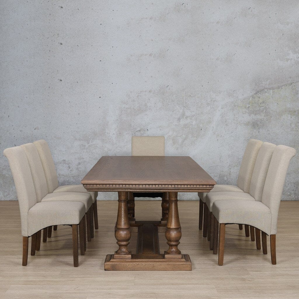 Charlotte Fluted Wood Top & Windsor 8 Seater Dining Set Dining room set Leather Gallery Antique Dark Oak