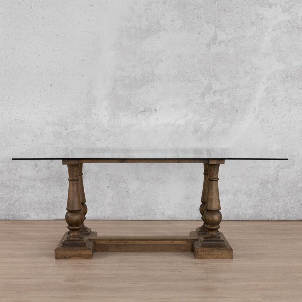 Charlotte Glass Dining Table - 1.9M / 6 Seater Dining Table Leather Gallery Antique Dark Oak