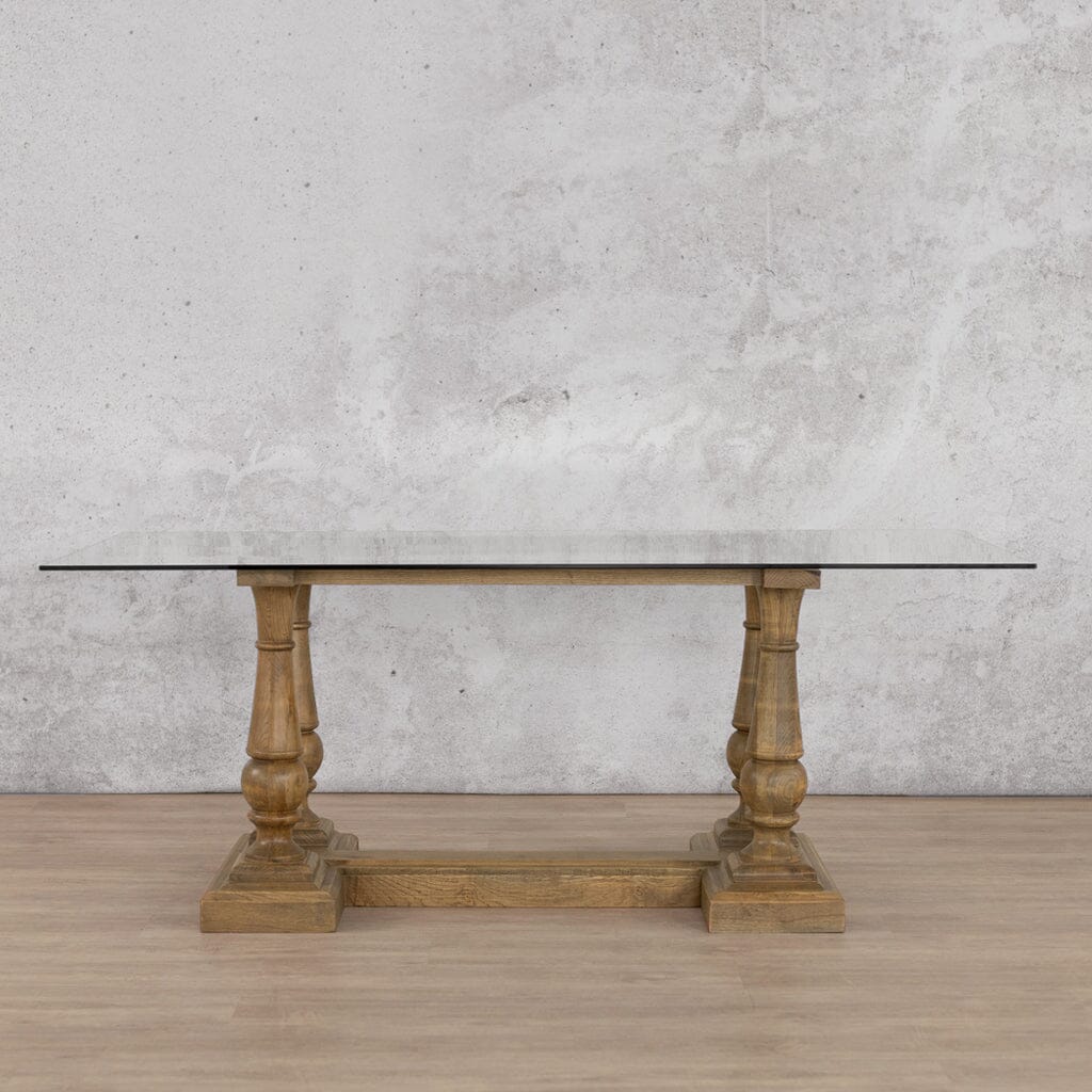Charlotte Glass Dining Table - 2.4M / 8 or 10 Seater Dining Table Leather Gallery Antique Natural Oak
