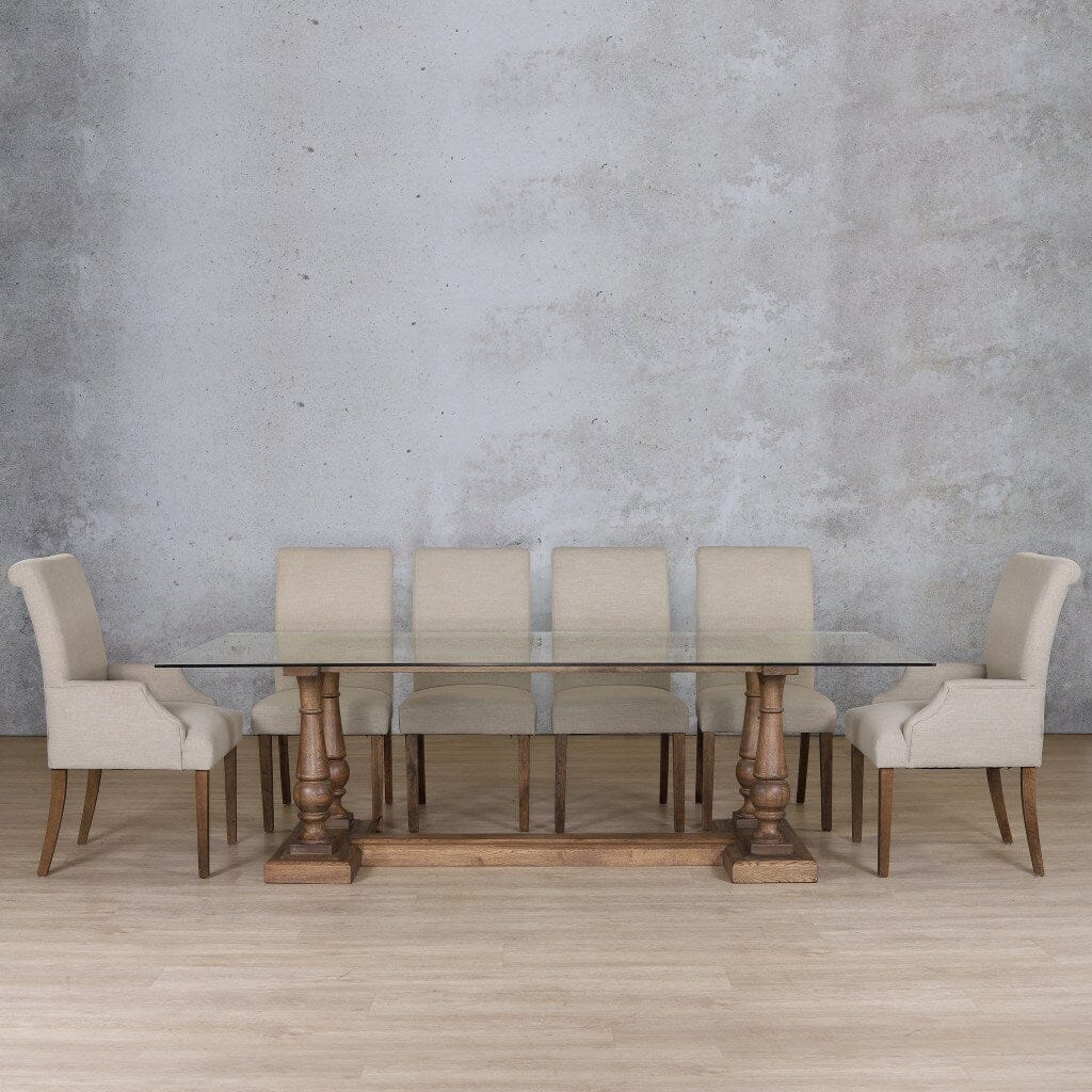 Charlotte Glass Top & Baron 10 Seater Dining Set Dining room set Leather Gallery Antique Dark Oak